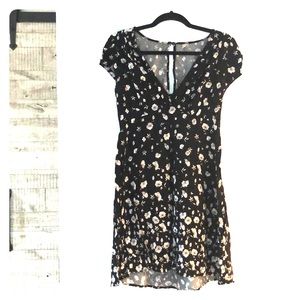 Black t shirt dress with white and beige flowers